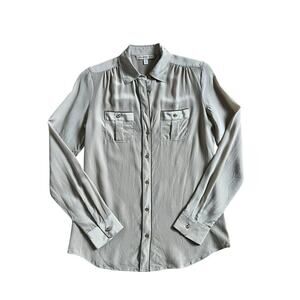 Banana Republic Heritage Utility Silk Tan Button Up Shirt Gold Buttons (size XS)